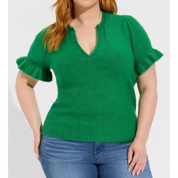 Torrid Sweaters - Torrid Pullover V-Neck Ruffle Elbow Sleeve Pullover Sweater Size 3X
